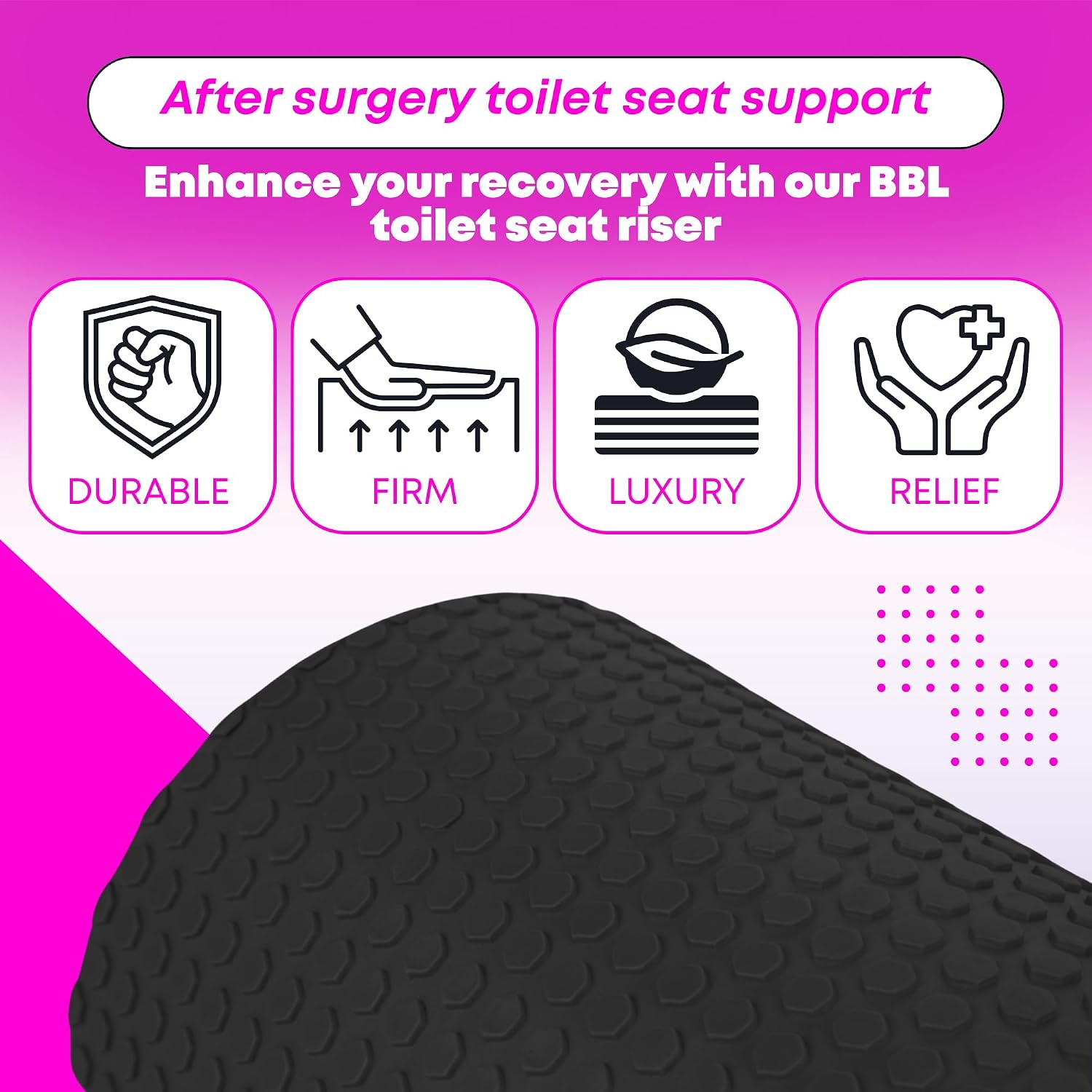 BBL Pillow Toilet Seat Riser - Brazilian Butt Lift D-Shaped Seat Pillow After Surgery (Black)