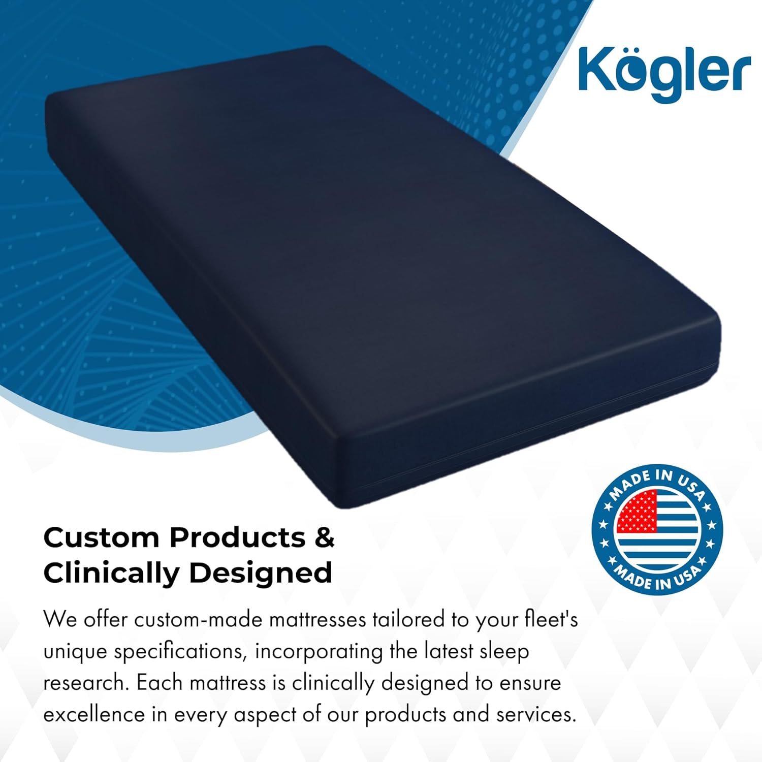 Kogler Premium 6-Inch Thick High-Density Foam Semi-Truck & RV Mattress with Gel-Infused Memory Foam, Luxury Comfort, Firm Support for Sleeper Cab, RV or Camper Bed, Compressed in a Box, 32x80, Navy