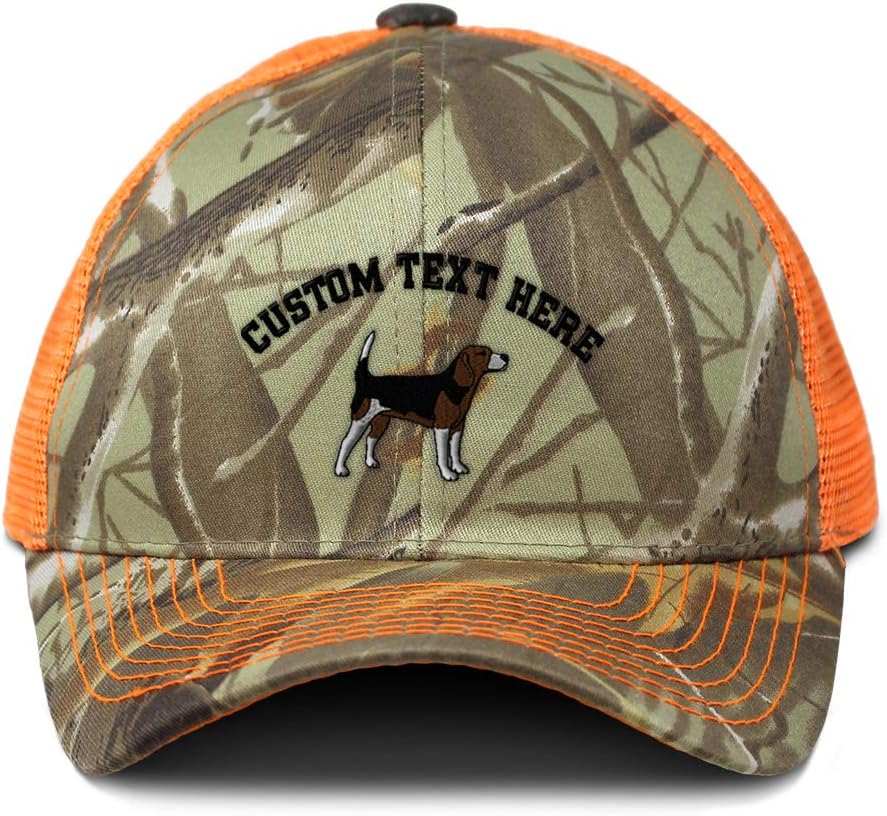 Custom Camo Mesh Trucker Hat Beagle Dog Pet Embroidery Neon Hunting Baseball Cap