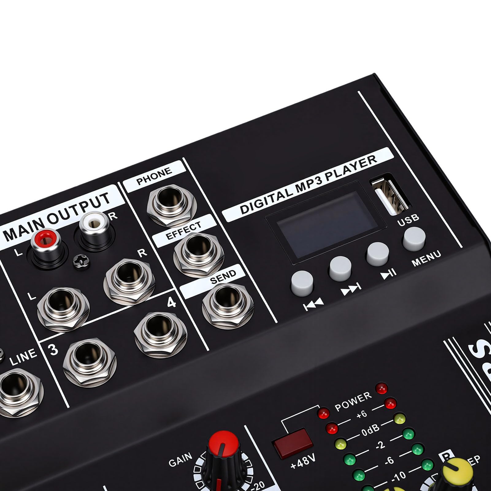 Keenso Mixer Audio, Scheda Audio Portatile in Acciaio Legato con Chip Bluetooth e DSP, Interfaccia USB a 5 con Alimentazione Phantom 48 V, per Registrazione in Studio Configurazione DJ Mobile