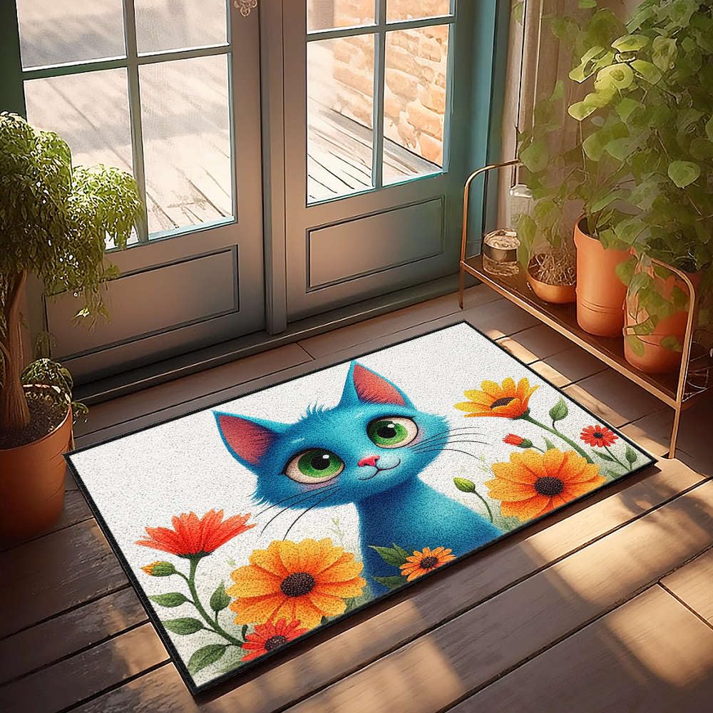 Tapis de porte automne chat bleu pour décorer une chambre de garçon moderne