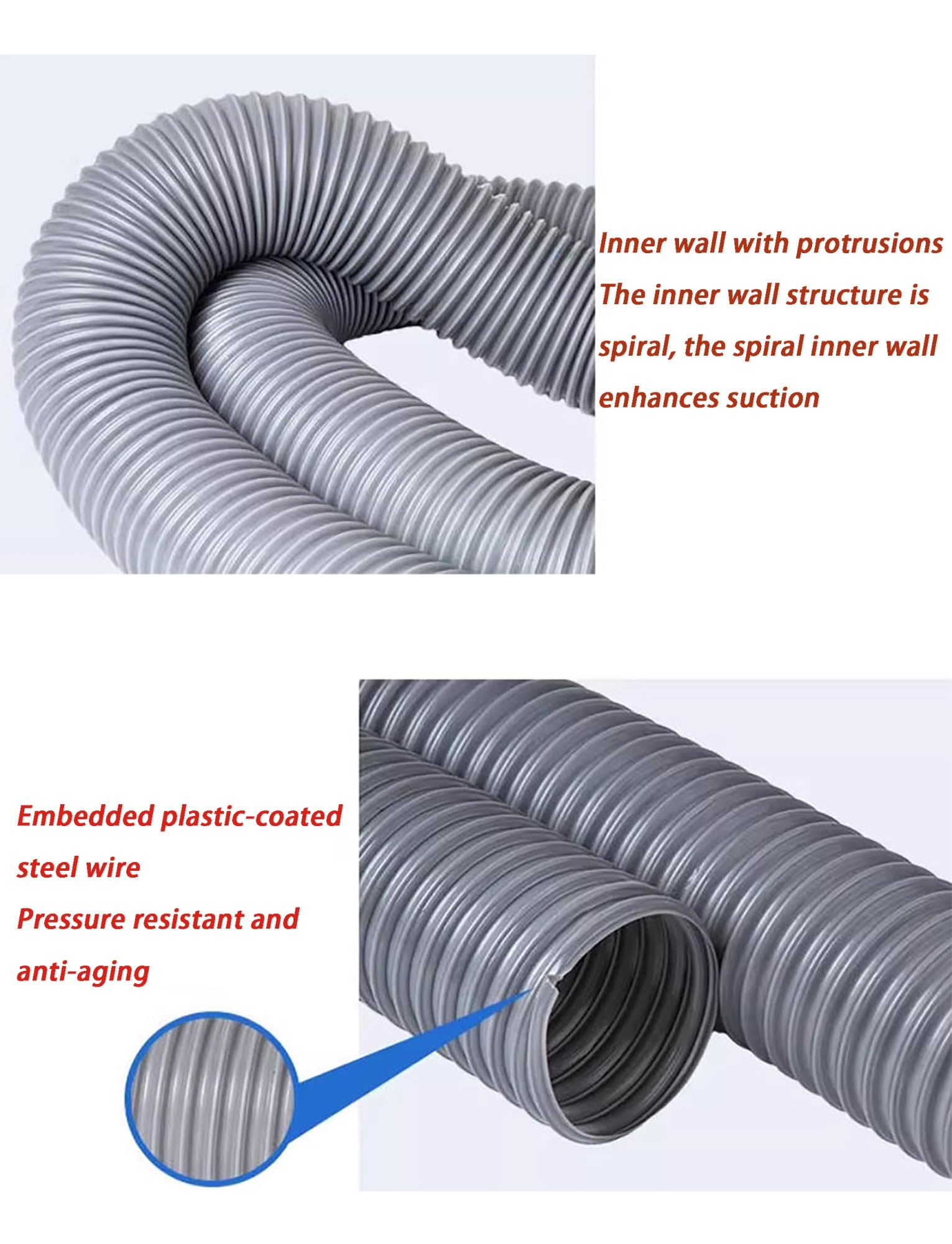 Flexibler PVC-Schlauch – drahtverstärkter Industrie-Vakuum-/Staub-Absaugschlauch, gewellter Kunststoff-Lüftungskanal for Rauch/Späne(300mm/11.8")