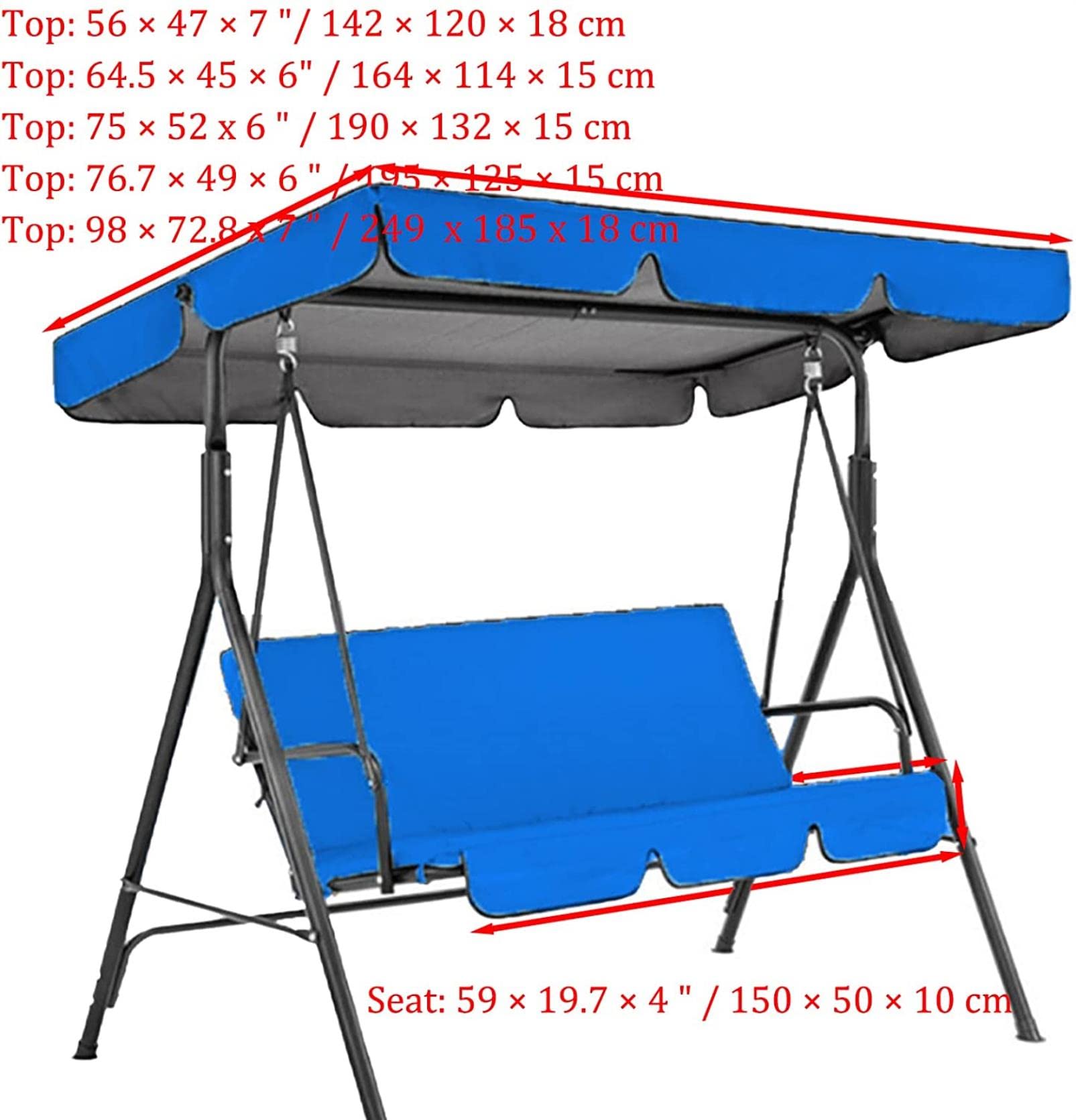 IBOWZ Tetto di Ricambio Universale Tenda a baldacchino per Patio, Copertura Superiore Impermeabile, Copertura per baldacchino di Ricambio per Sedia a Dondolo a 2/3 posti, coperture per mobili da g