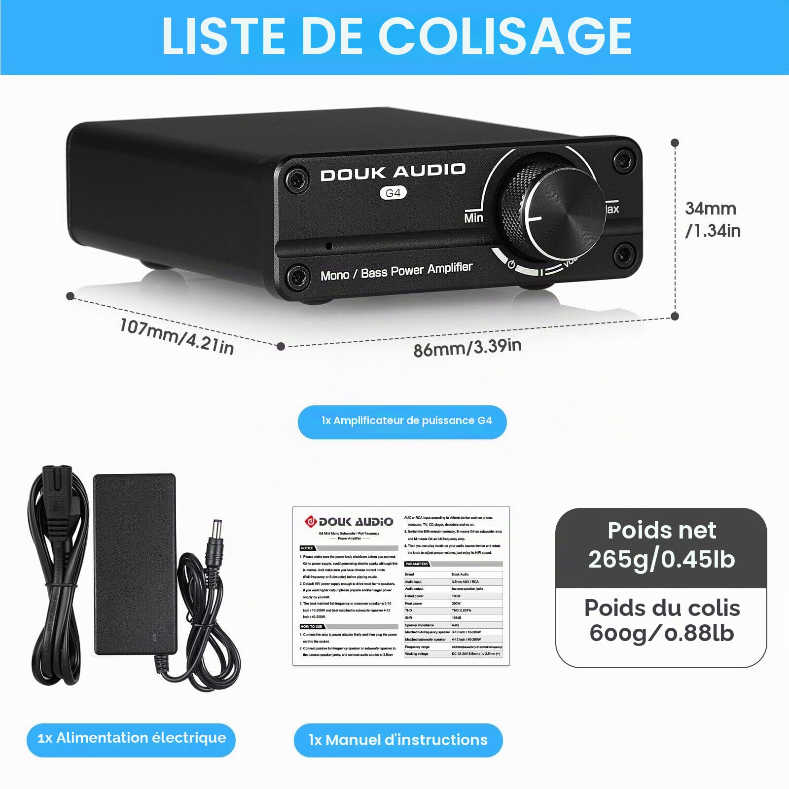 Mini caisson de basse/Full Fréquence mono-canal Amplificateur de puissance Mono Power Amplifier Subwoofer Amplificateur