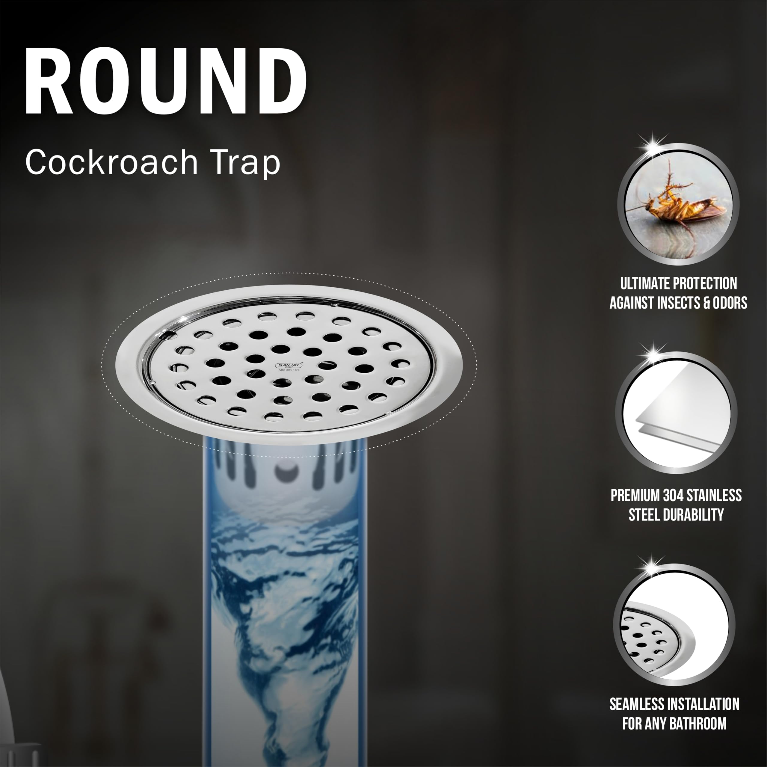 Sanjay Chilly Round SS Floor Drain with Cockroach Trap Jali 304 Grade Kitchen Sink Washbasin Bathtub Luxurious Bathroom Gratings Safety from Snakes & Insects (Silver 4 INCH) 3