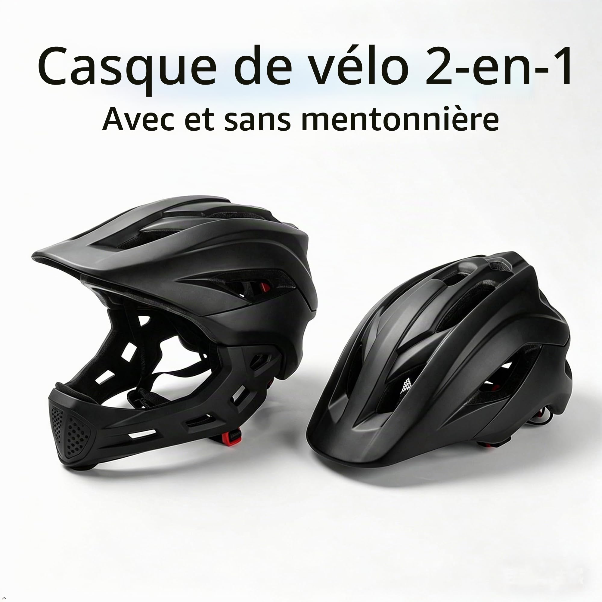 Casque de Vélo Complet pour Enfants pour Enfants, Gardien de Menton Détachable, 13 évents, 2 en 1 Casque avec pour Le Vélo, Planche à roulettes BMX (Noir)