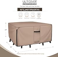 Vista 2 de ULTCOVER Funda Cuadrada para Mesa de Patio de Servicio Pesado - Lona Resistente 600D Impermeable para Mesa de Comedor Exterior y Sillas, Funda