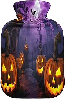 Wajiw Hot Water Bottle with Cover 2L Warm Water Bottle for Hot and Cold Compress Hot and Cold Therapies,Hand Feet Warmer,Halloween Pumpkin
