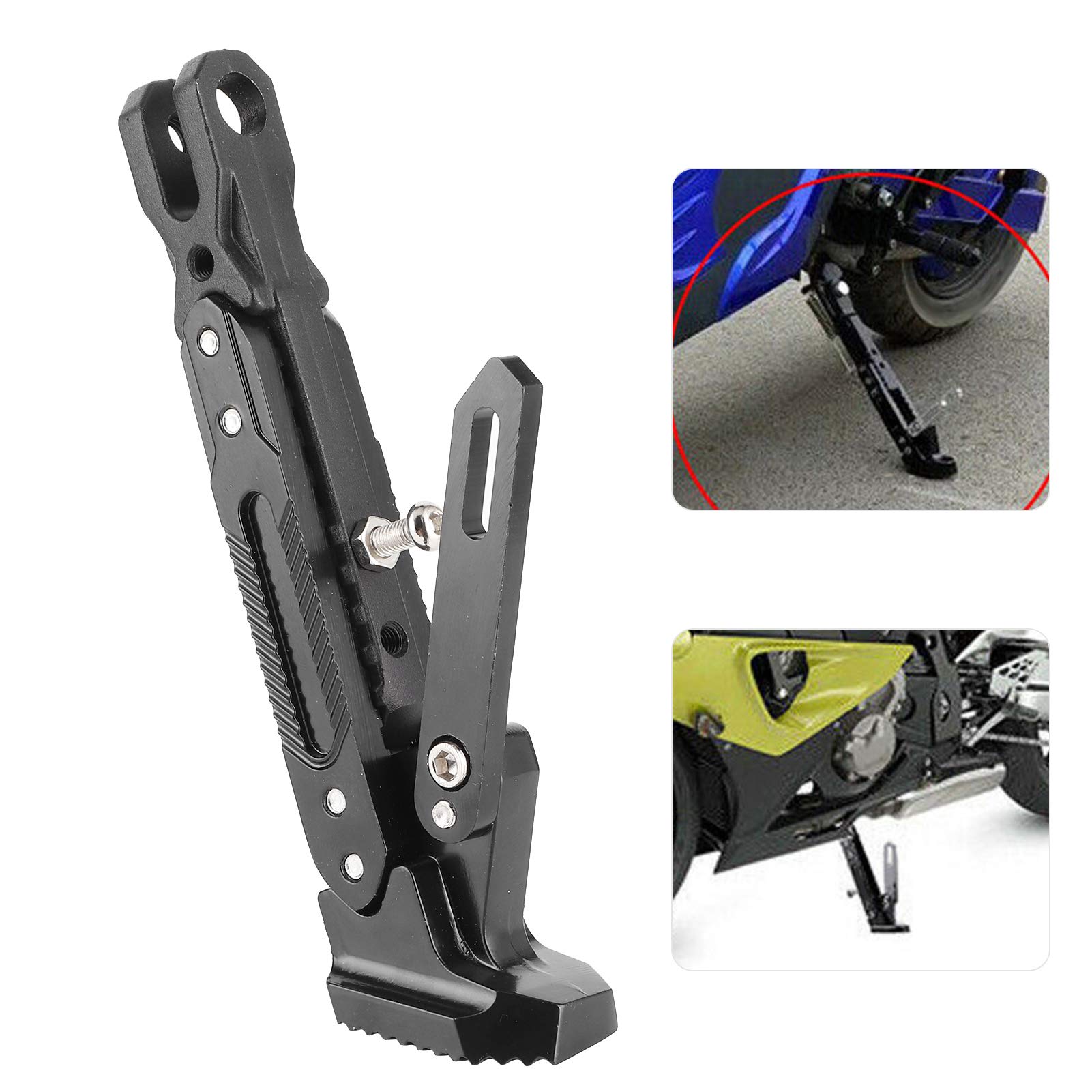 Foot Side Stand Yctze Universal Motorcycle Side Stand Adjustable Foot Brace Parking Leg Kickstand Adjustable Tripod Holder Side Kick Stand Universal Aluminum Motor Scooter Modified Foot Side Stand