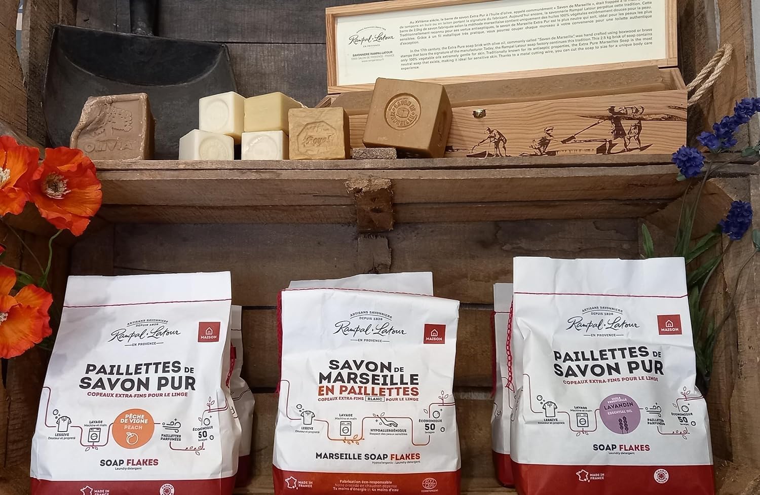 Rampal Latour - Puro sapone in scaglie per il bucato - 1,5Kg (Senza profumi - Olio d'oliva)