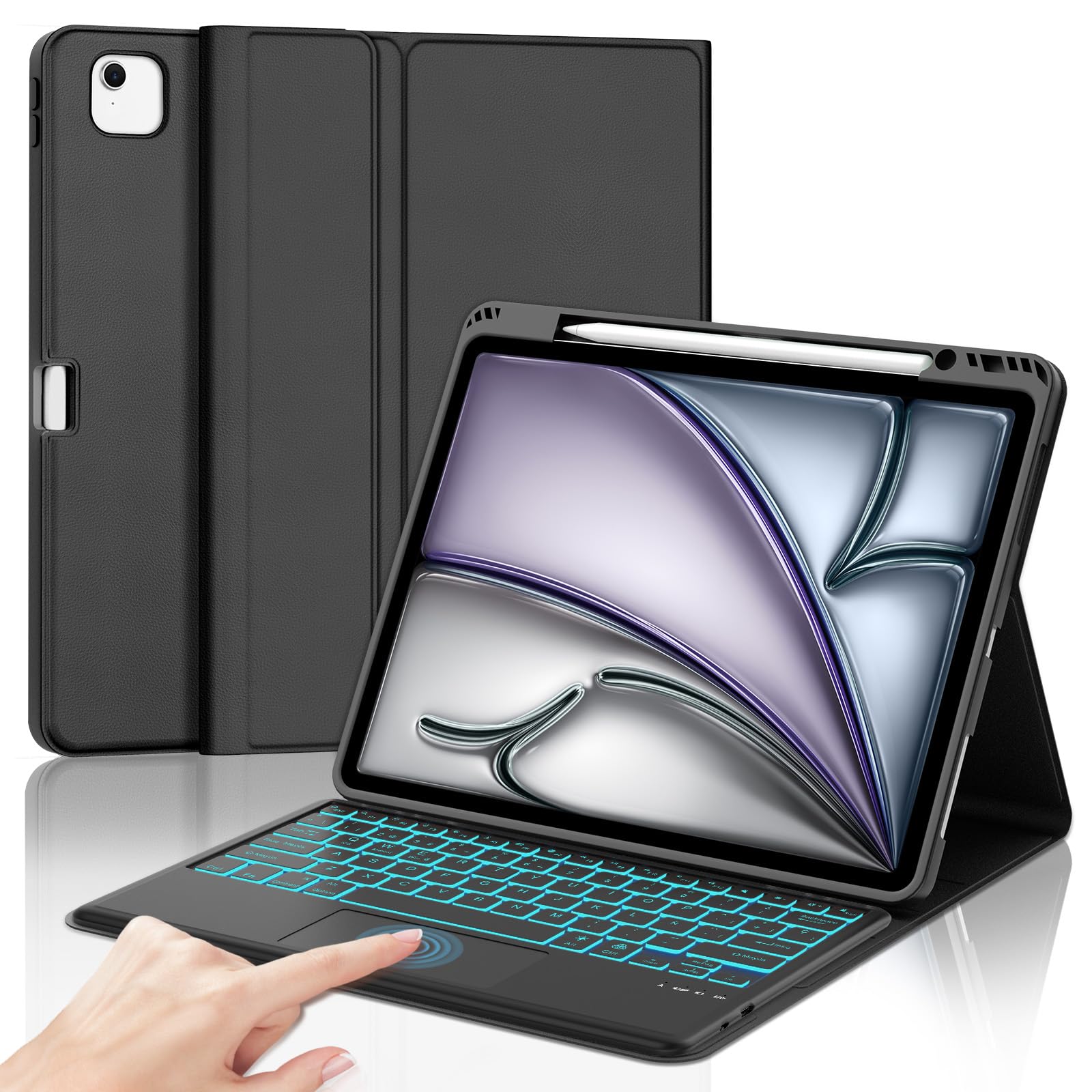 IVEOPPE Teclado para iPad Air 13 Pulgadas M4 2026/M3 2025/M2 2024 con Touchpad, Funda Cover Keyboard Retroiluminado de 7 Colores Español à Bluetooth Desmontable para iPad Pro 12.9 3-6 Gen, Negro