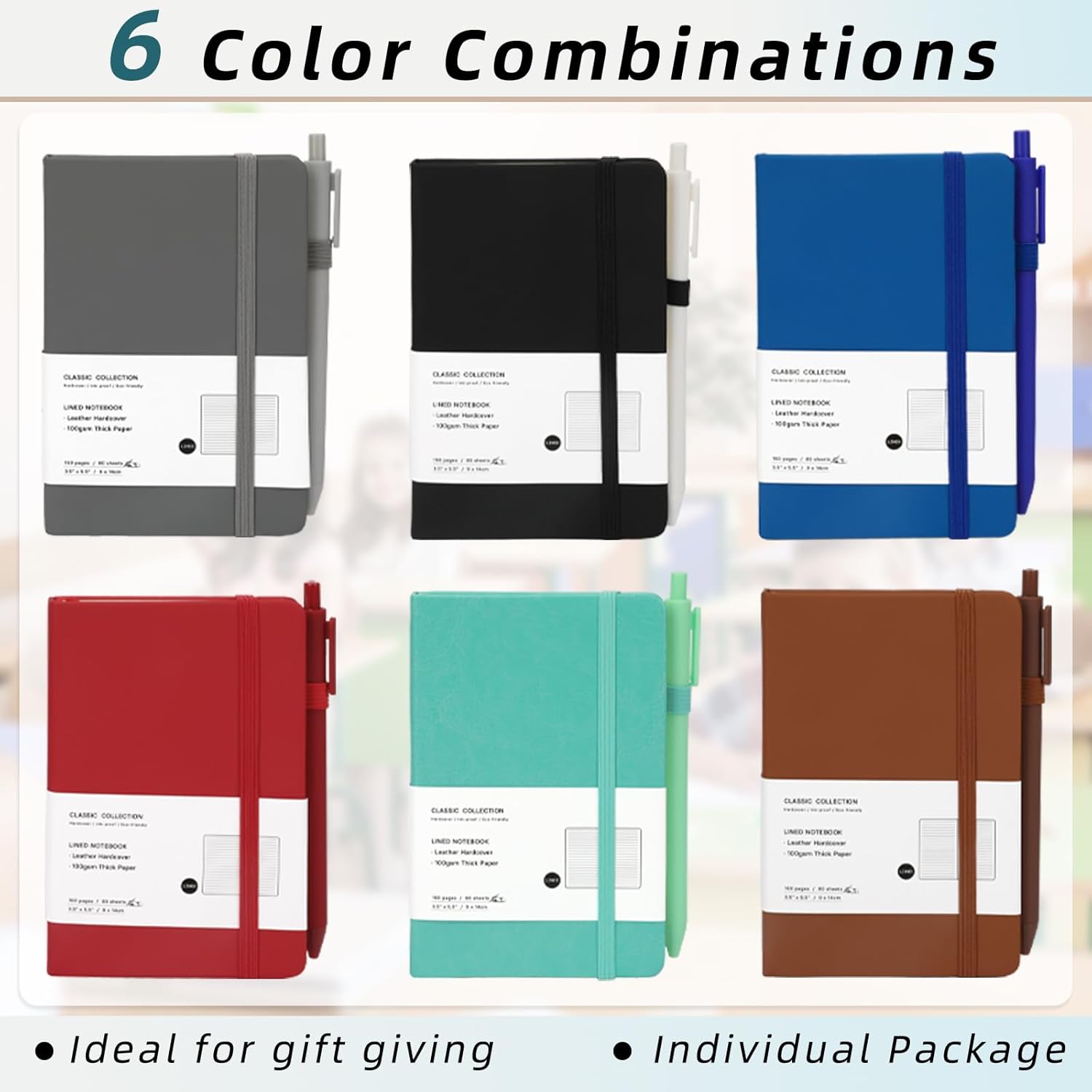 Coopay 24 Pack A6 Pocket Small Notebook with 24 Pens Bulk Classic Hardcover Leather Journal Set with Pen Holder for Men Women Writing, Office, Home, School, Business, 100GSM, 3.5” x 5.5”, Multicolor - Image 4