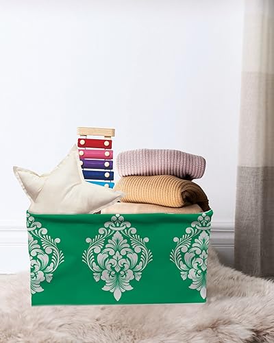 Miniatura 7 de Cesta de almacenamiento de cachemira verde para organizar estantes, cajas de almacenamiento plegables con asa, lujosa canasta de lona moderna y