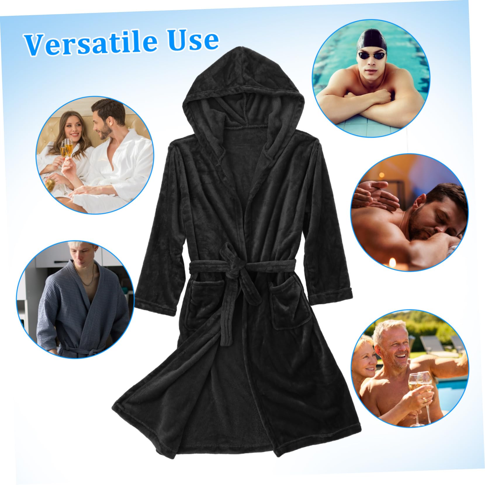 Peignoir de Bain à Capuche Noir pour Homme, Polyester, Taille Unique