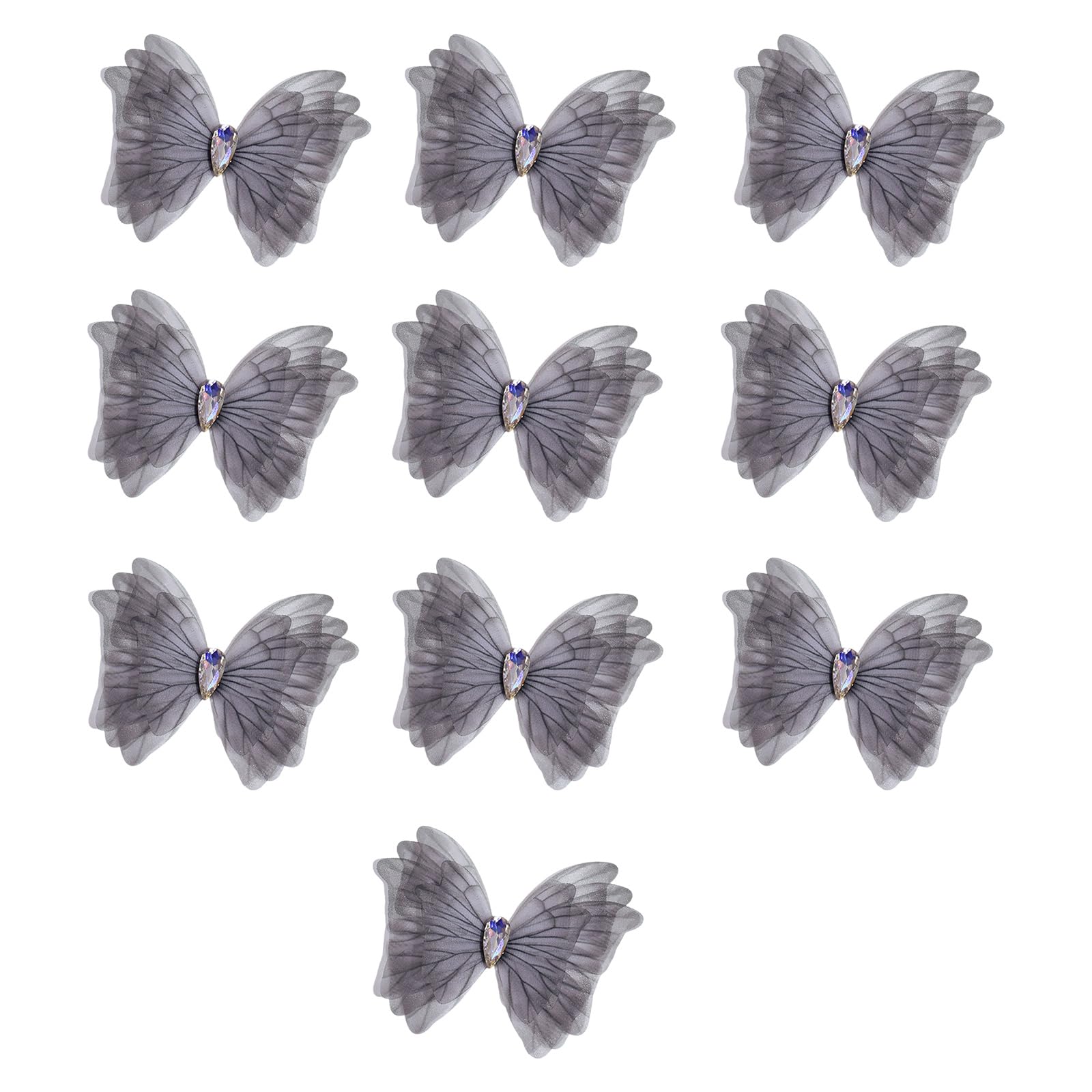 YUXITA 10PCS Crystal Teardrop Tulle Butterfly Embellishments for Craft Project and Hair Clip Clothing Accessories