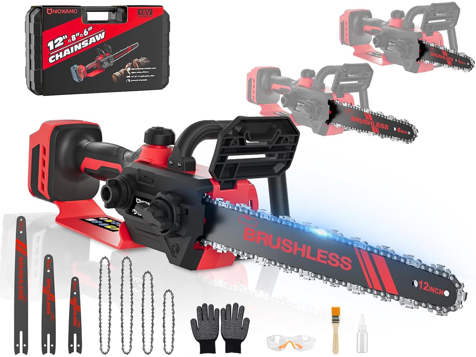 3-IN-1 Chainsaw Compatible for Milwaukee 18V Battery, 12-Inch/ 8-Inch/ 6-Inch 1000W Cordless Chainsaw Auto-Oiler, Portable Handheld Saw For Wood Cutting(Battery not Included)