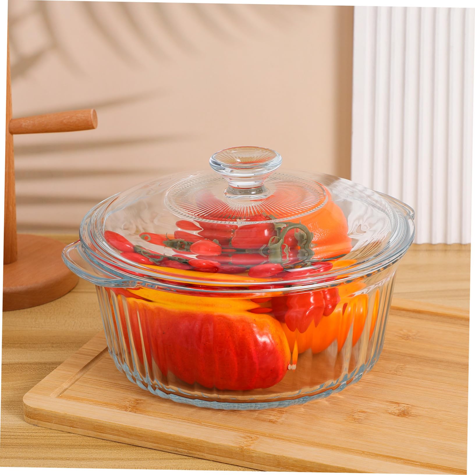 Sosoport Glas casserole Rund mit Deckel Hitzebeständig Gleichmäßige Wärmeverteilung Borosilikatglas Auflaufform zum Schmoren Kochen und Servieren Mikrowellengeeignet Elegantes Design