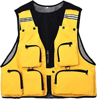 MXDVSN Men's Outdoor Vest Multi Pocket Gilet Mesh Quick Dry Work Waistcoats Jacket Summer Sleeveless Fishing Outerwear Photography Travel Top yellow-XXL