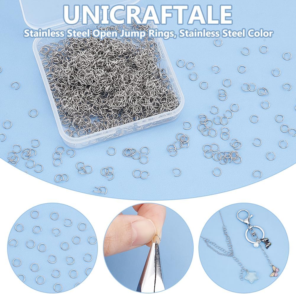 UNICRAFTALE About 1000Pcs 5mm Jump Rings 24 Gauge Stainless Steel Open Jump Rings Round Ring Jewelry Accessories for DIY Bracelet Earring Jewelry Making Necklace Repair