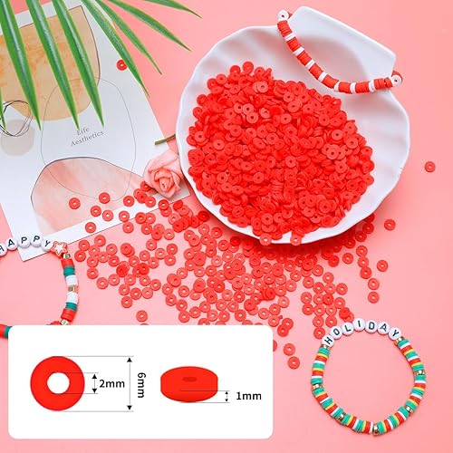 Miniatura 2 de Praisebank Cuentas de arcilla, 2000 cuentas de arcilla roja, fabricación de pulseras, cuentas de arcilla polimérica, cuentas, cuentas de arcilla