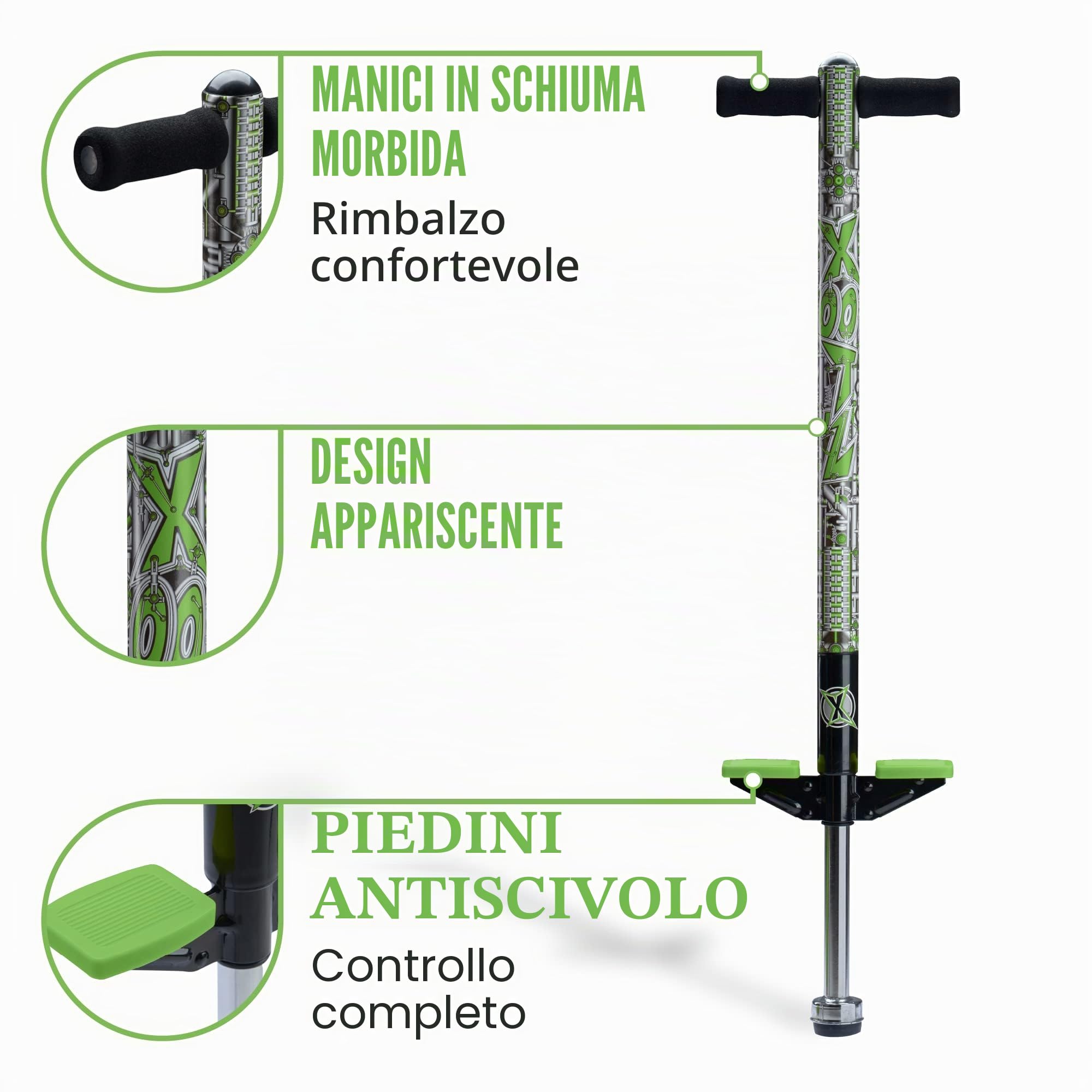 Xootz Pogo Stick | Design Industriale per Bambini, Ragazzi e Ragazze, Manubrio in Schiuma Morbida, età 5+, Fino a 35 kg