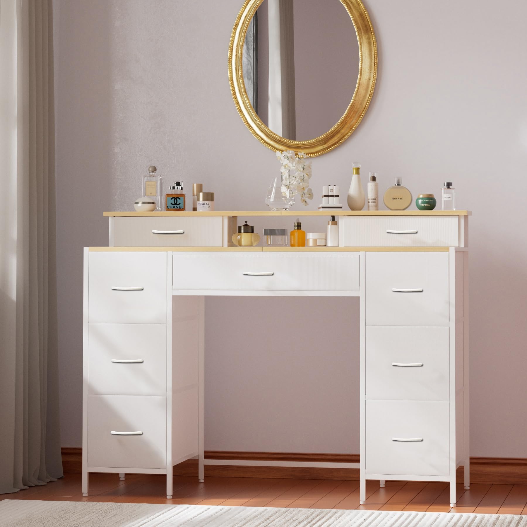 Amazon.com: VASICAR Vanity with 9 Storage Drawers & 2 Open Shelves