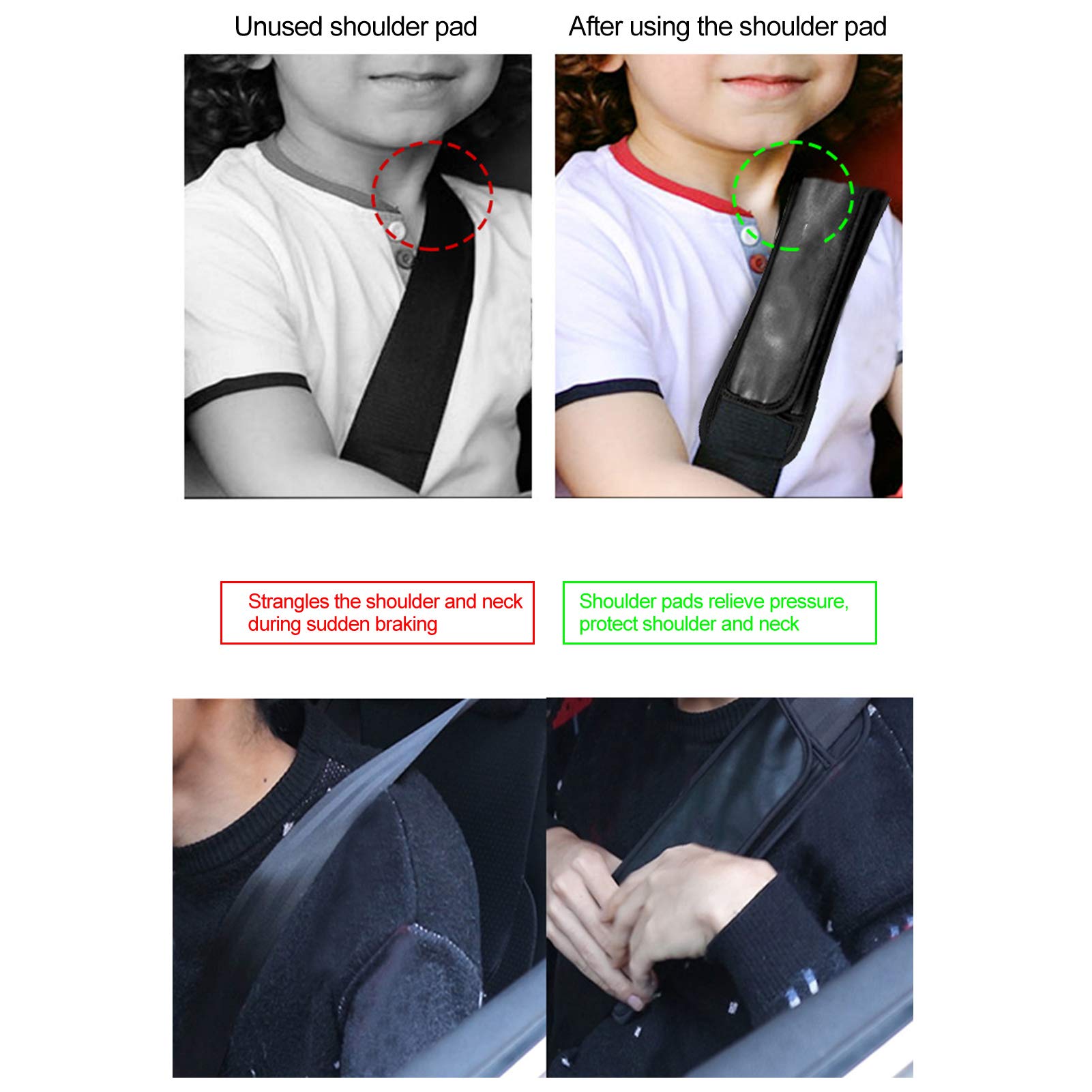 Imbottitura Per Spallacci, Spallina Per Cintura di Sicurezza Per Auto Allevia La Pressione Cintura di Sicurezza Elastica Zaino Cuscino con Cinturino Corto Universale 3,3 X 9,8 Pollici(Nero)