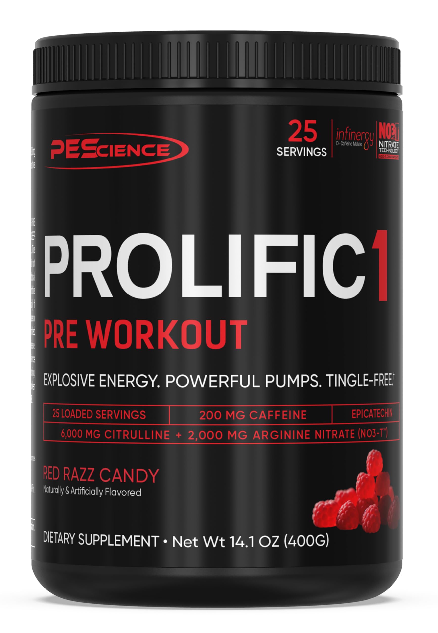 PEScience Prolific-1 Pré-treino em pó com cafeína 200 mg e L-citrulina 6 g, 25 porções