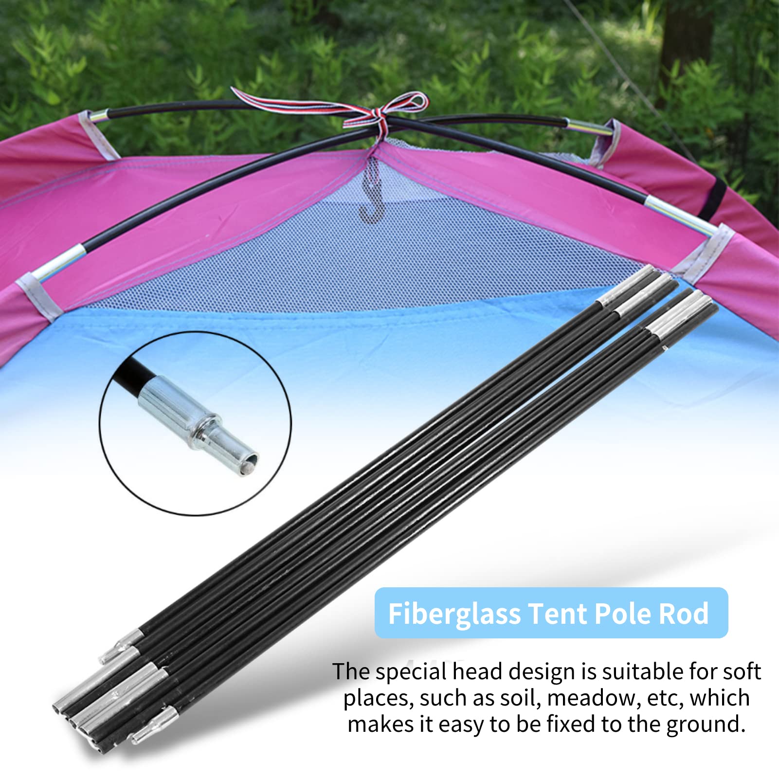 Kit de 2 piquets de tente de camping en fibre de verre - Kit de remplacement pour bâche, auvent, tente (390