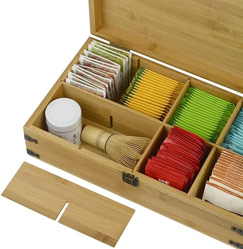 Miniatura 49 de Caja organizadora de té de bambú sin productos químicos, ecológica, grande, alta y ajustable, baúl de almacenamiento de madera natural