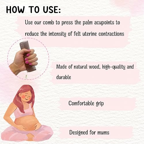 Miniatura 3 de Peine de parto para el dolor de parto, alivio natural de la contracción del embarazo, dolor de parto, grabado con bonitos diseños, peine de madera