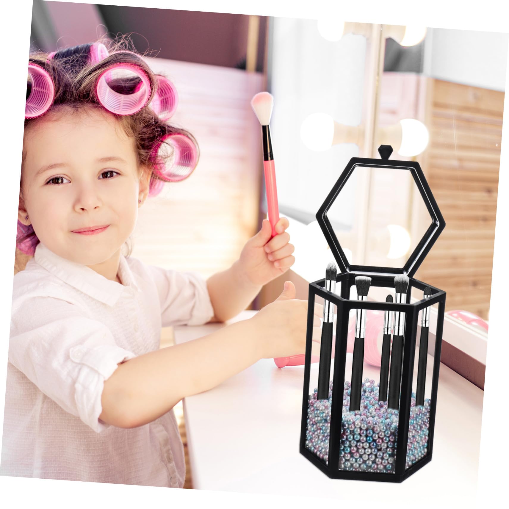 Porta Pennelli Cosmetici in Vetro Coperchio Decorativo per Toeletta Organizer per Eyeliner da Scrivania Contenitore per Pennelli in Vetro