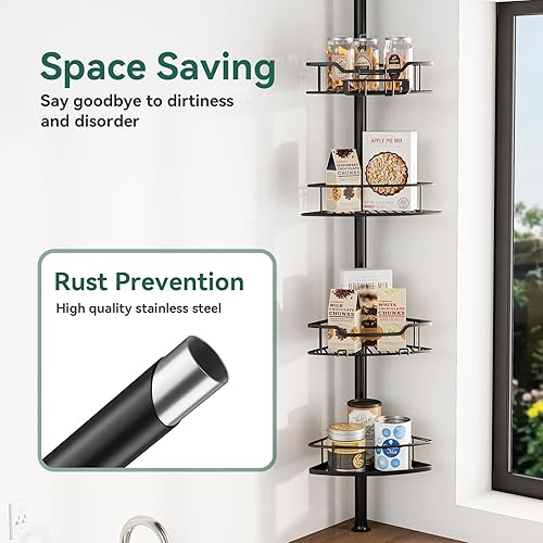 Miniatura 3 de Poste de tensión esquinero para regadera, organizador de barra de tensión de ducha de 4 niveles a prueba de óxido, ajustable de 25 a 125 pulgadas,