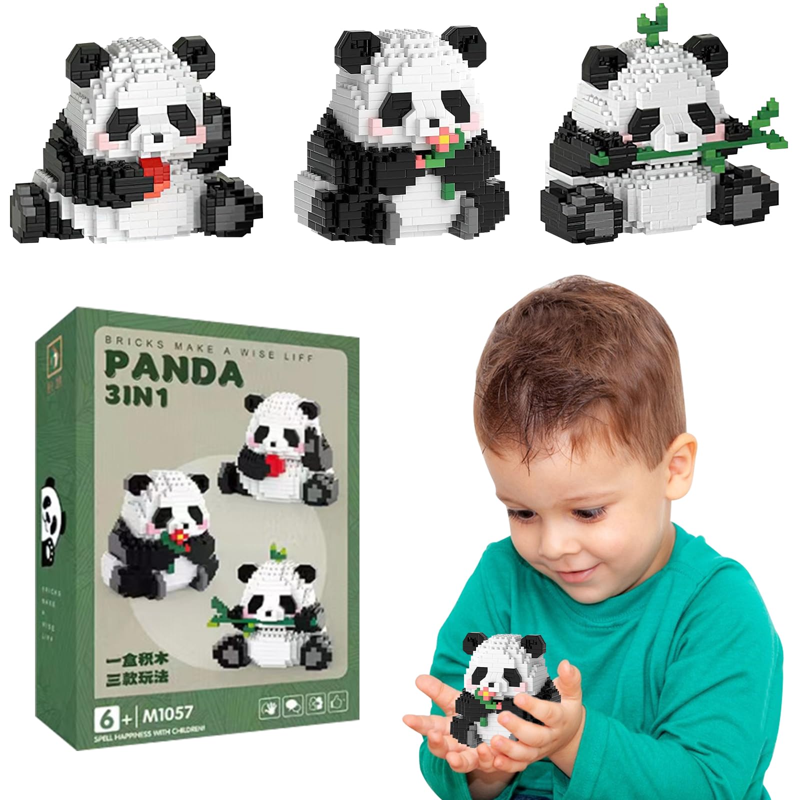GAROMIA Juego de bloques de construcción 3 en 1, diseño de panda, juguete de construcción de panda, regalo de animales, juego de bloques de construcción, juego de bloques de construcción para adultos
