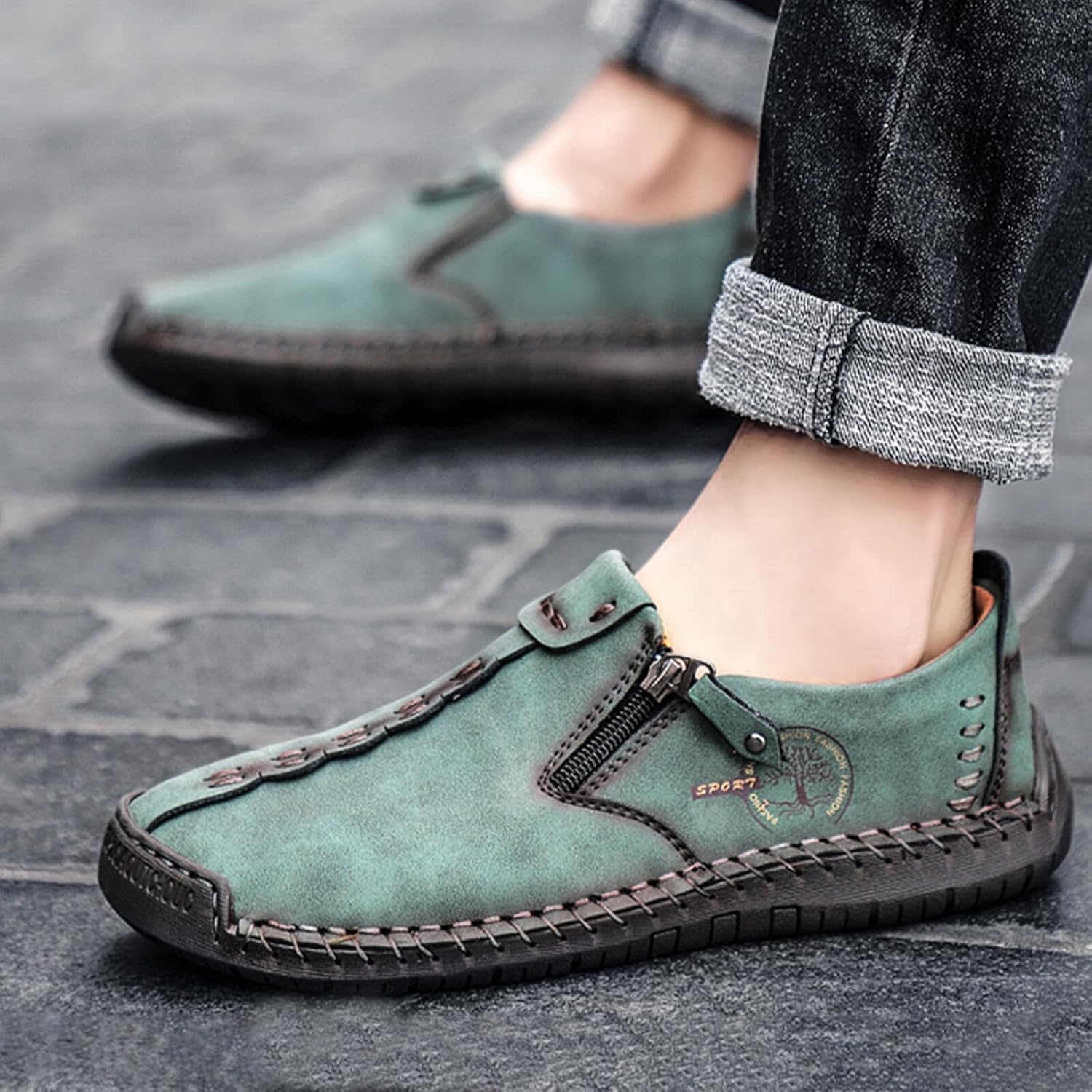 TENVE Naturally Women's Synthetic Side Zipper Loafers, Lightweight Flat Slip On Driving Loafers for Work Daily Casual Outings image 2