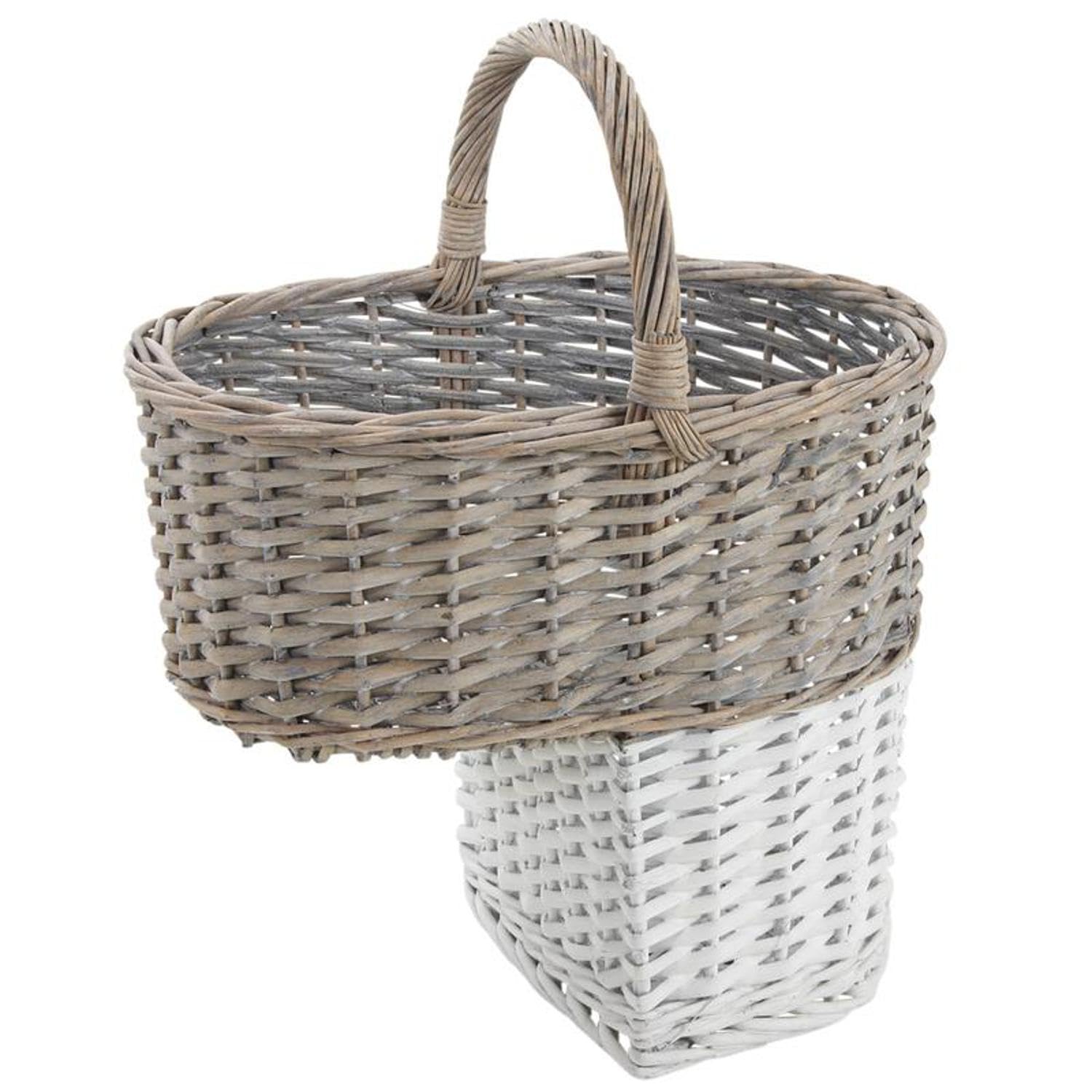 AUBRY GASPARD - Panier d'Escaliers en Osier Gris/Blanc - H 47 x L 37 x P 27 cm - Anse de Transport - Style Campagne Chic - Gain de Place - Poids Léger 0,63 kg
