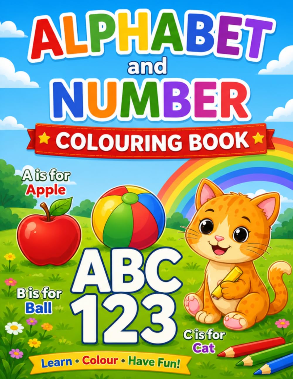 Alphabet and Number Colouring Book: Learn Letters, Numbers, and First Words with Fun Easy Coloring Pages