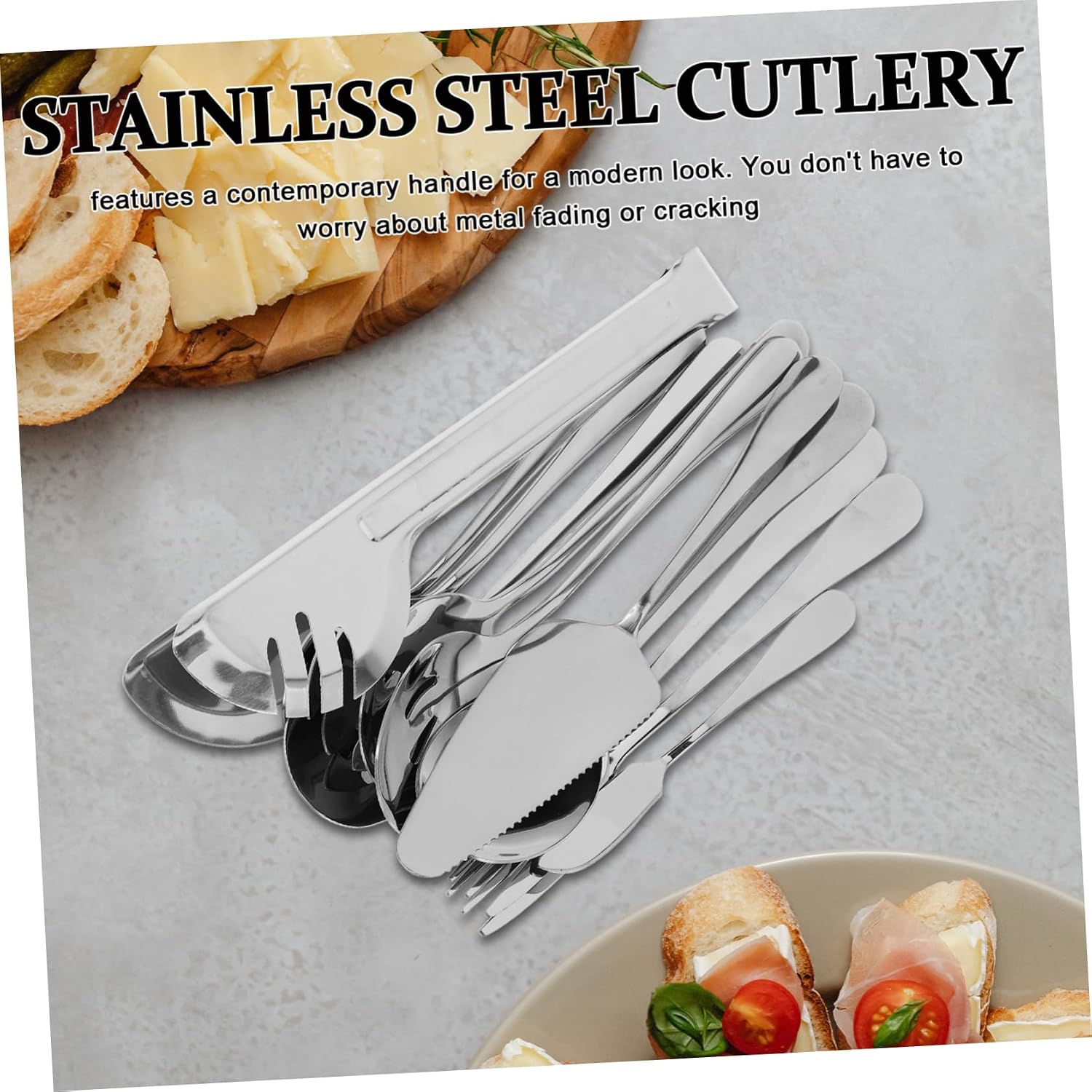 1set Reusable Stainless Steel Cutlery Serving Utensils for Western Food Includes Forks Spoons and Cake Server for Home and Restaurant Use