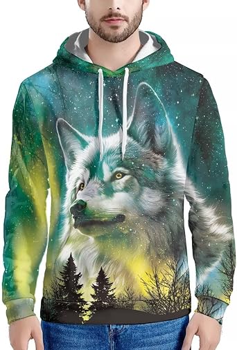 MenS Novelty Hoodie 3D Wolf Fox Hoodie For Men With Front Pocket S-6XL