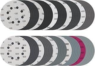 60 Pack Wet Dry Sandpaper, iNUREYE 5 Inch 8 Hole Sanding Disc, 120 180 240 320 400 600 800 1200 1500 2000 Assorted Grit Hook and Loop Sandpaper for Random Orbital Sanders (120-2000 Grit)