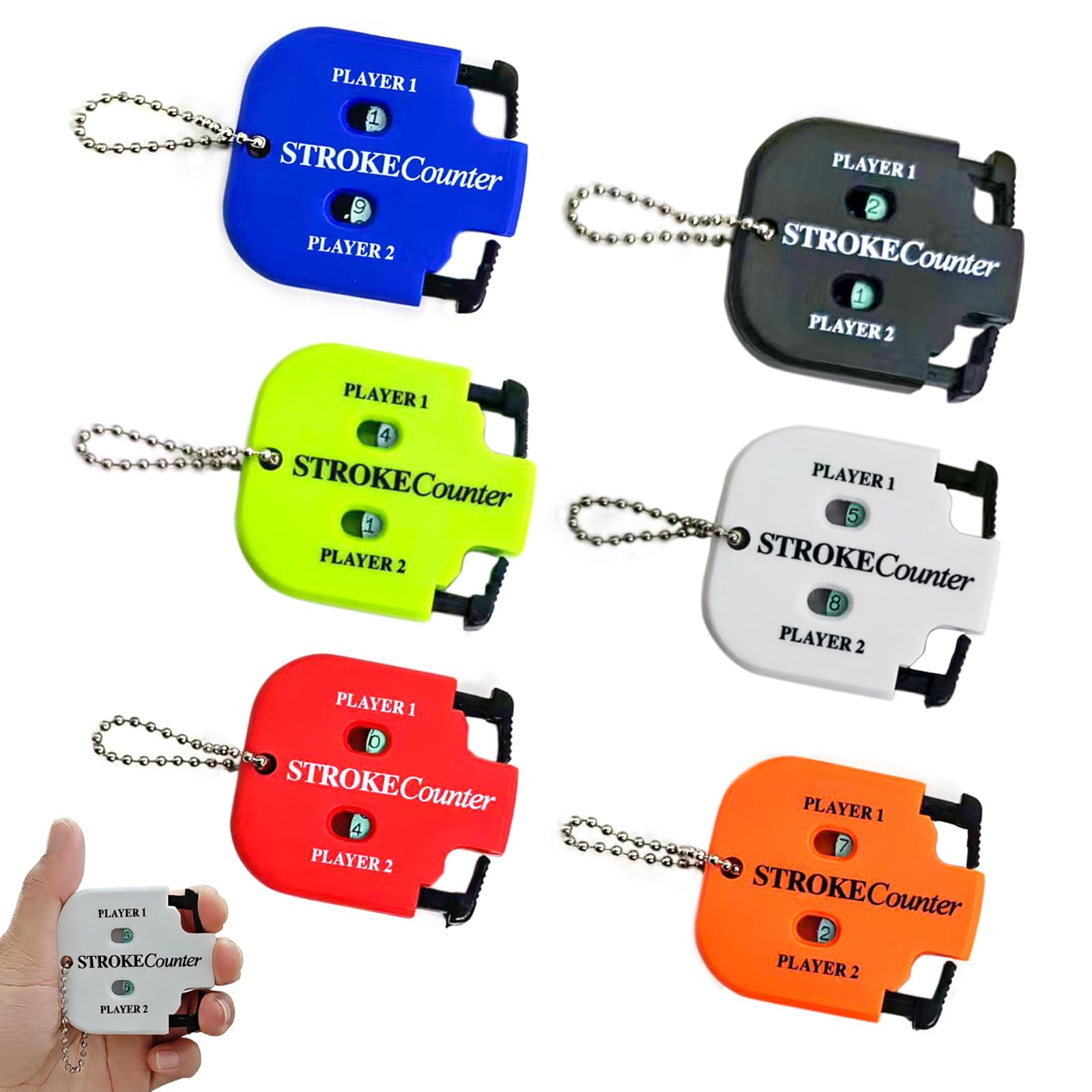 JTENGYAO 6 Pcs Golf Stroke Counters Golf Ball Counters, Mini Golf Shot Clicker Counters with Dial Reset & Keychain, Manual Golf Score Counter for Practice, Training & Games (6 Colors)