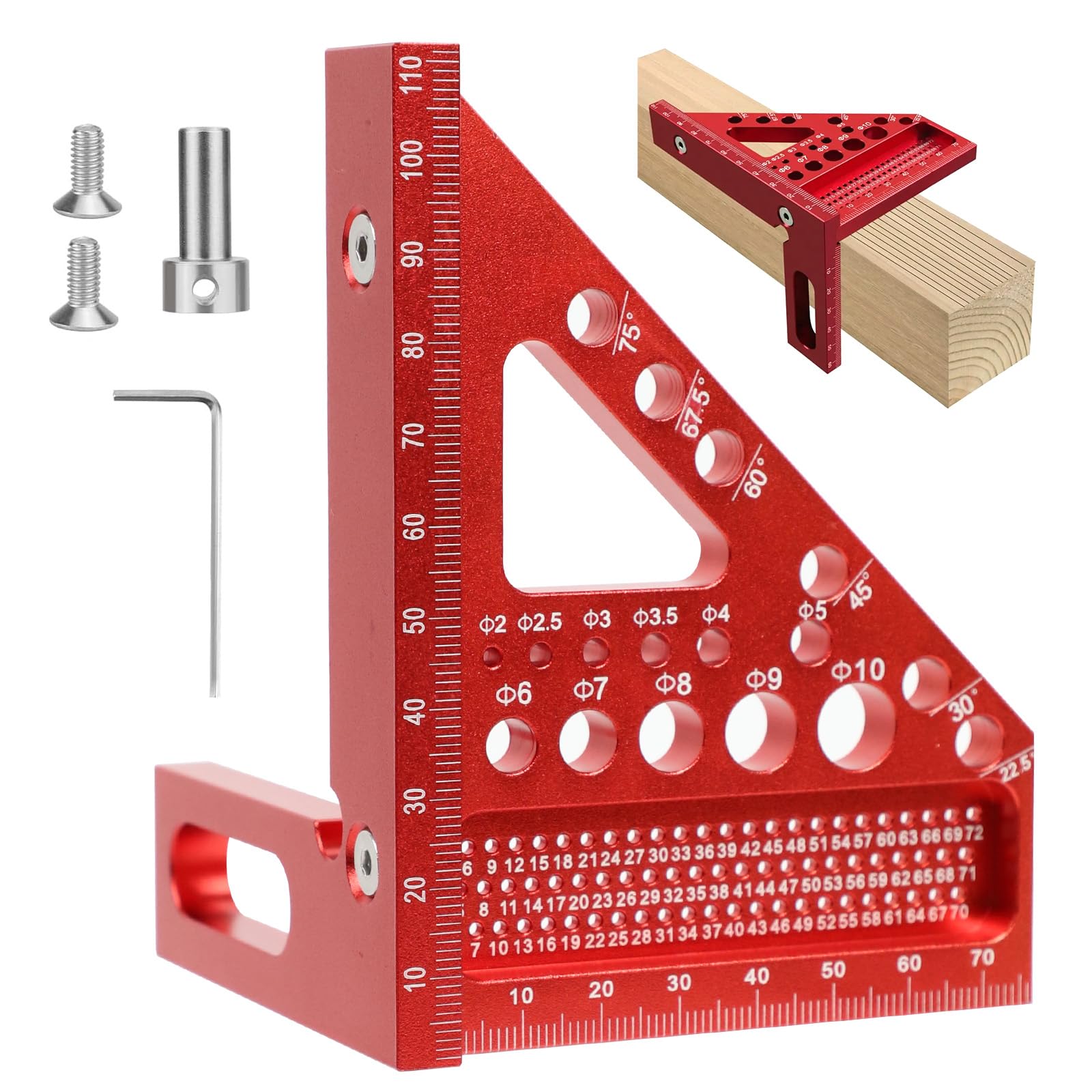Rapporteur Carré pour le Travail du Bois, Équerre 3D D'onglet 22,5 °-90 °, Règle de Mesure 3D, Règle Carrée Multi-Angles de Dess