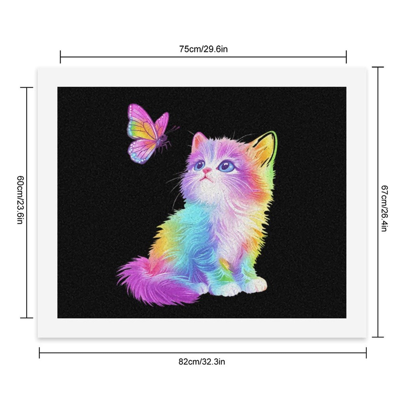 Malen nach Zahlen, Motiv: Katze mit Schmetterling, lustiges Malen-nach-Zahlen-Set für Erwachsene, Baumwolle, digitales Ölgemälde, Heimdekoration, Geschenk, 60 x 75 cm