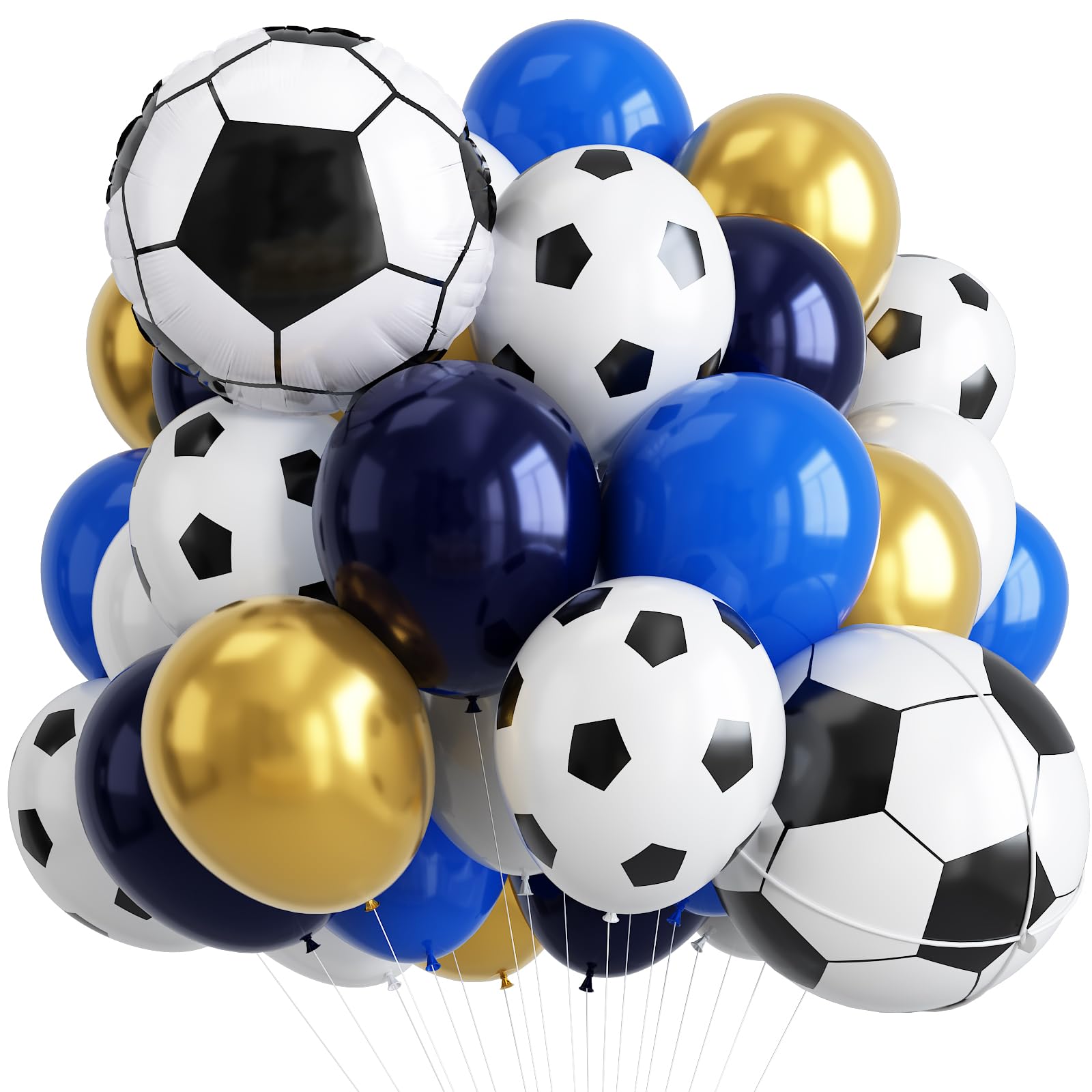 Blue and Gold Football Balloons, 12 Inch Navy Blue Gold and White Football Theme Balloon with 4D Foil Soccer Balloon for Boy Men Sports Birthday Graduation Baby Shower Party Decorations