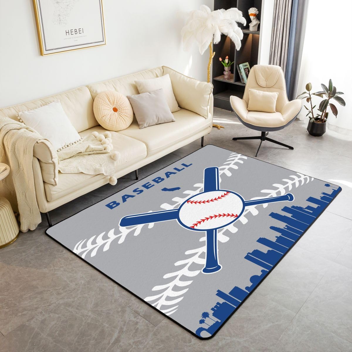 Erosebridal Baseball Area Rug for Player Gift 5x7,Baseball Team Carpet for Kids Boys Girls,Sports City Area Rugs for Bedroom,Athletes Indoor Floor Mat Non Slip