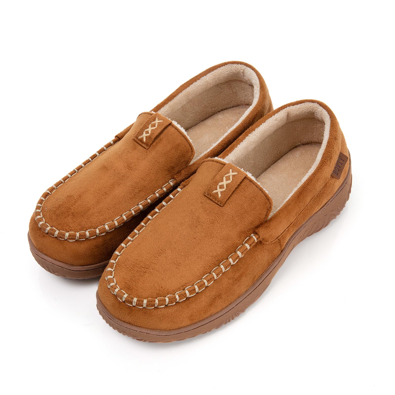 Mens Moccasin House Slippers - Memory Foam Indoor Outdoor Shoes Breathable Slip-on Loafers