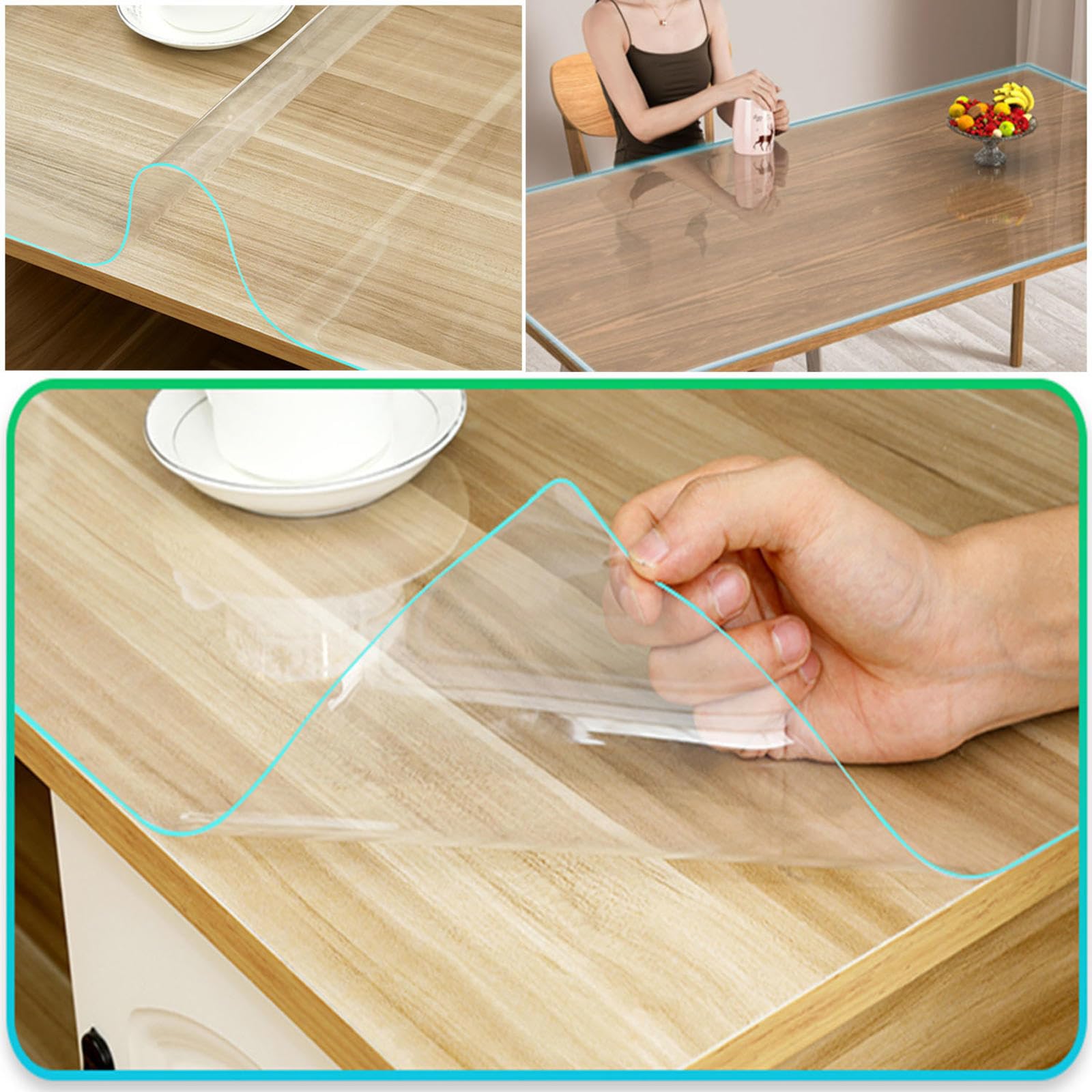 Sous-main de bureau transparent transparent de 2 mm d'épaisseur 120 x 120 cm, idéal pour cuisine, salle à manger, table basse, lavable et protecteur