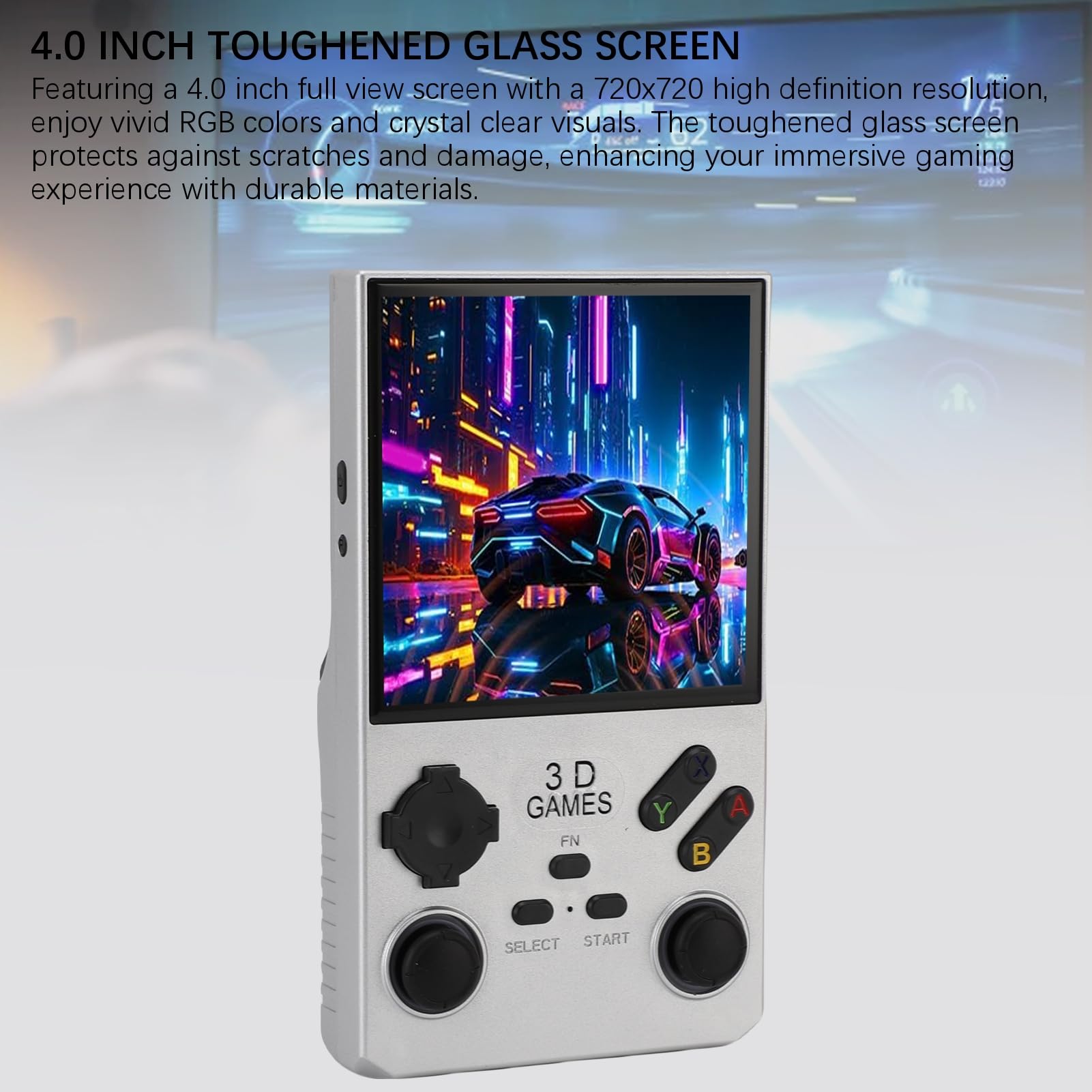 Goshyda Handheld -Spiel, Tragbare Retro -Gaming -Konsole mit RGB -Farben, die in 256 GB Speicherkarte 45 Emulatoren Eingebaut Sind, 4.0 Im HD -Bildschirm Video Player (SILVER)