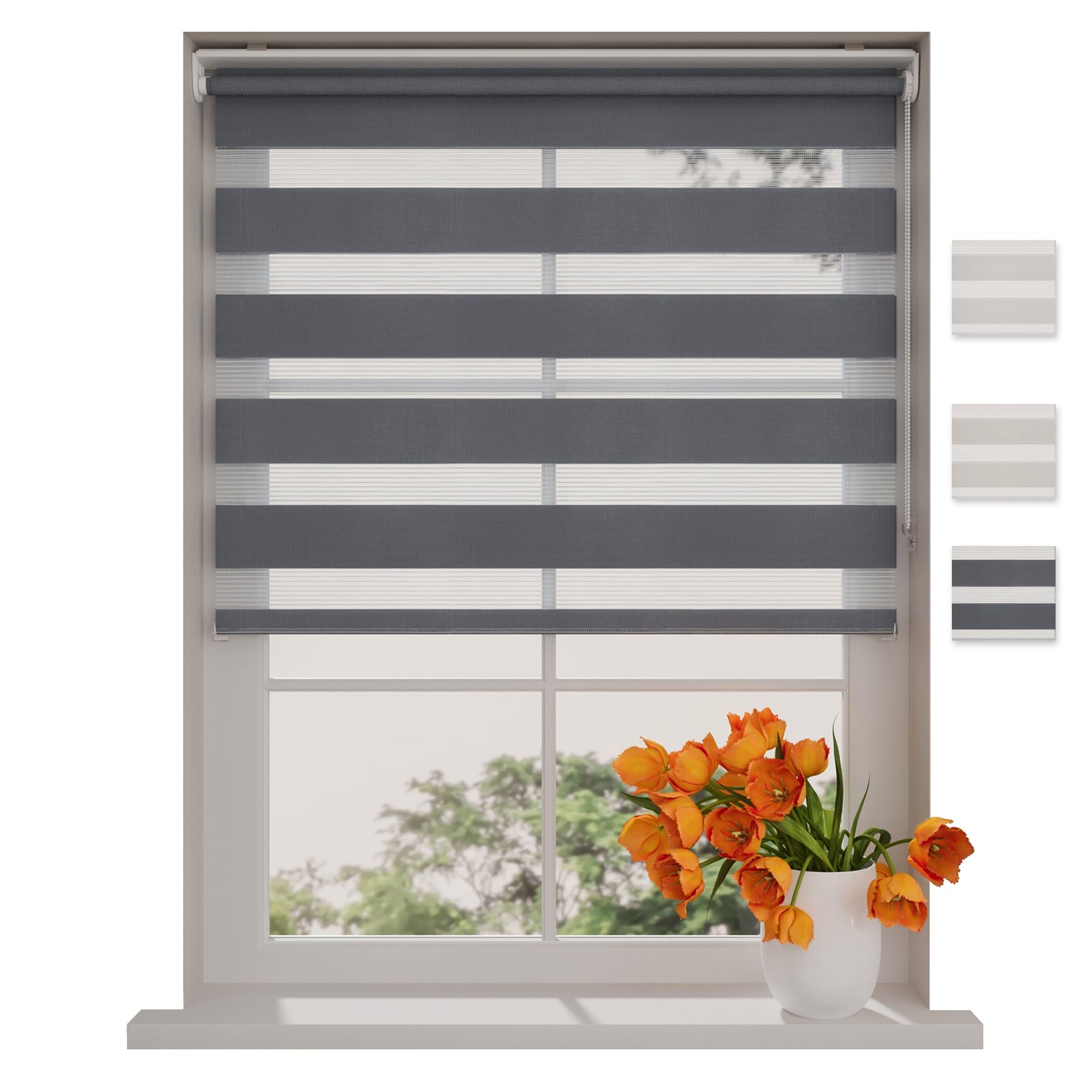 DTCH® Store Enrouleur Jour Nuit - Translucide - Gris - 90 x 220 - sans perçage - Fixation par Serrage