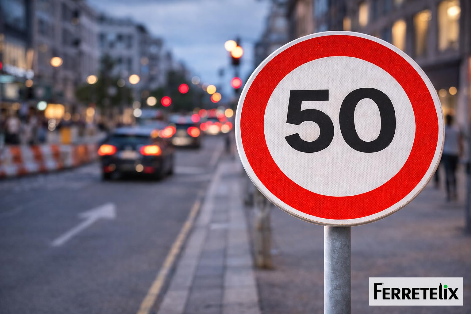 FERRETELIX® Señal de Tráfico Metálica Homologada R-301 | Velocidad Máxima 50 km/h | Tipo MOPU | Reflectante Nivel 1 | Uso Profesional en Vías y Entornos Urbanos